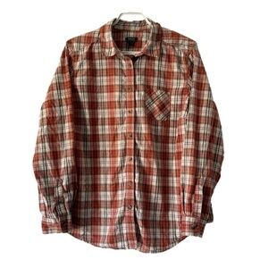 Roots ladies plaid button down cotton long sleeve shirt size L